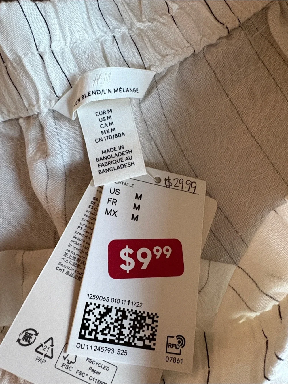 H and m wideleg linen blend pants size medium